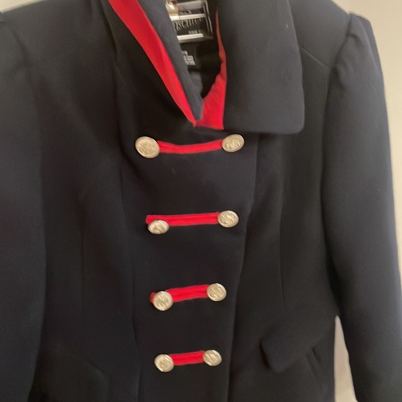 ROTHSCHILD Coat Navy Red Double Breasted Gold Buttons Pockets Lined EC! Sz 7/8 - Picture 2 of 13